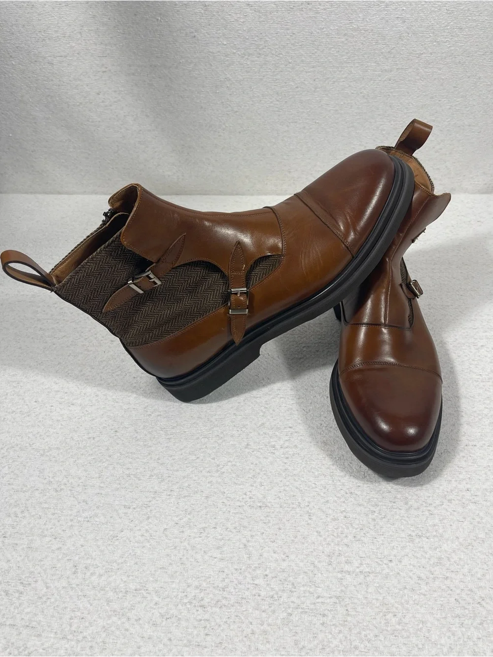 Marc Nolan Men’s Brown Leather Chelsea Ankle Boots Round Toe Zip US 15. SKU#0519